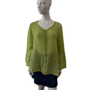 Flax Linen Lime Green Button Down Shirt